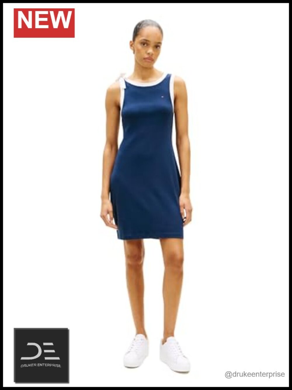 Women's Sleeveless Cotton T-Shirt Dress with Bow Detail Casual Dress